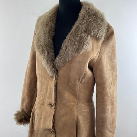 ZARA Woman Brown Shearling Suede Button-Down Fur Jacket Coat M Medium Y2K GenZ - Picture 5 of 8